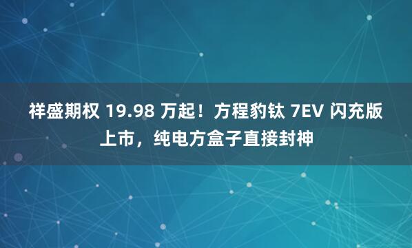 祥盛期权 19.98 万起！方程豹钛 7EV 闪充版上市，纯电方盒子直接封神