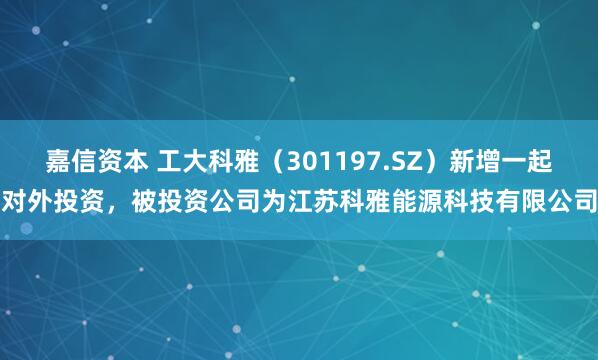 嘉信资本 工大科雅（301197.SZ）新增一起对外投资，被投资公司为江苏科雅能源科技有限公司